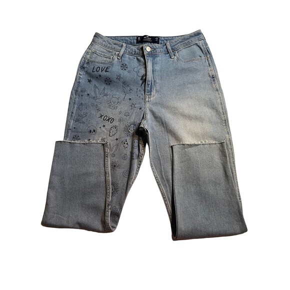 Hollister Ultra High Rise‎ Raw Hem Mom Doodle Jeans Light Wash Stretch Denim 11 - Picture 11 of 15